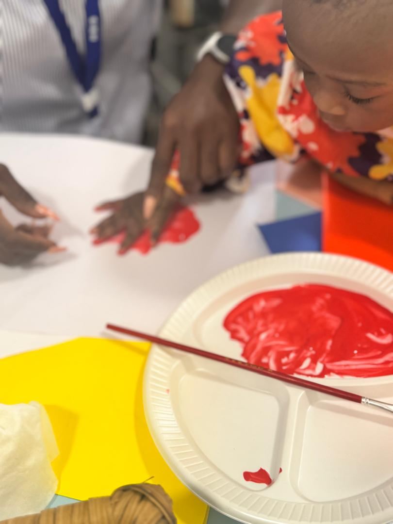 Paint and materials prepared for a children's activity